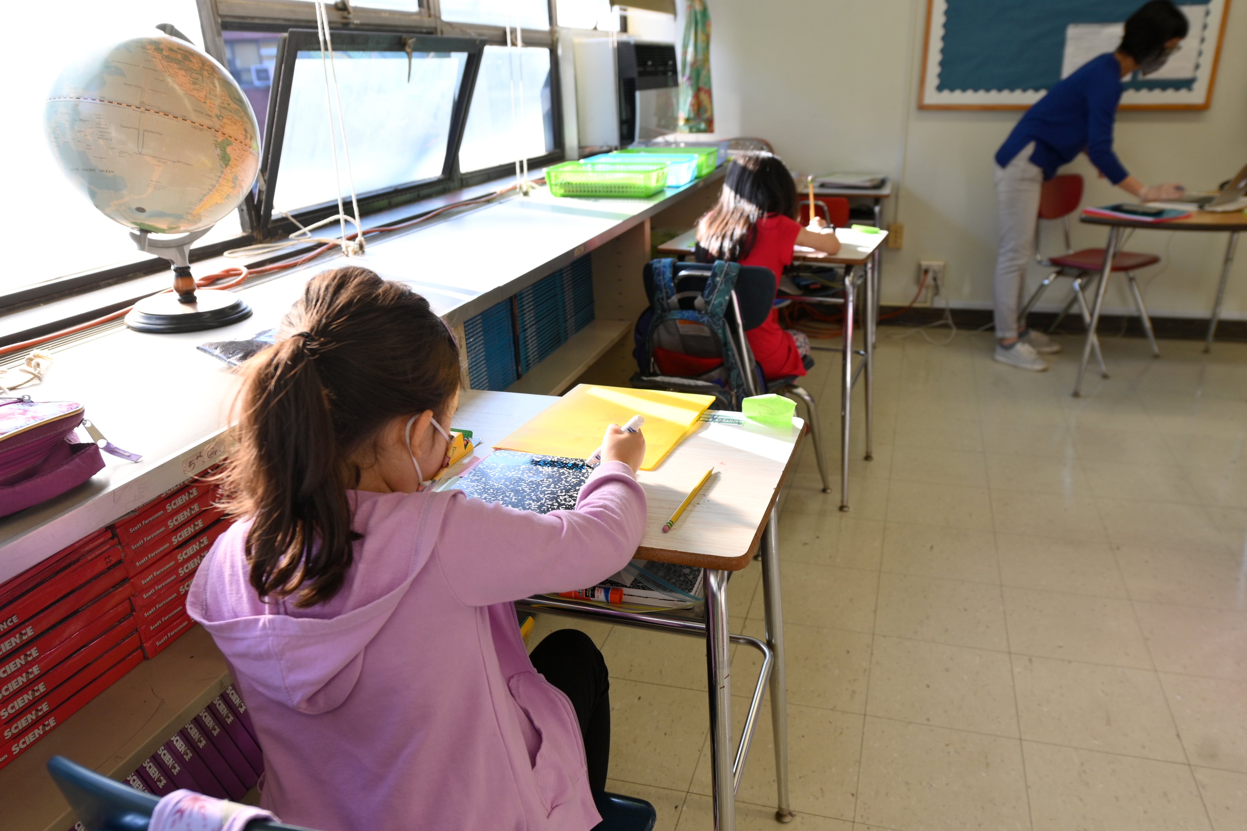 Elementary school students attend an in-person class in New York City in early October 2020.