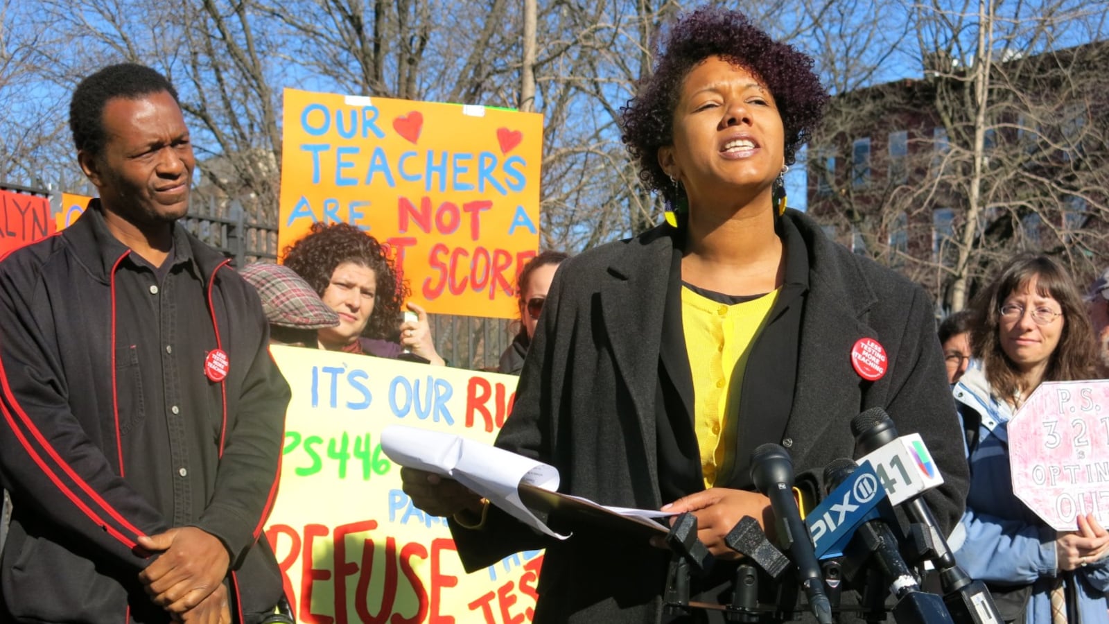 Takiema Smith, a parent at the Brooklyn New School, in a photo from 2014. Smith opted her child out of the exams that year.