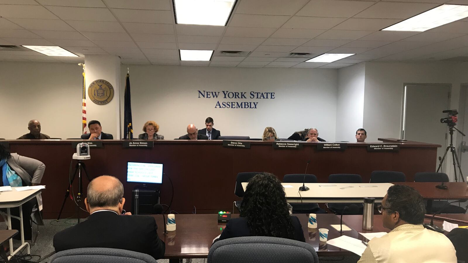 The New York Assembly's education committee hears testimony in the city over admissions to specialized high schools.