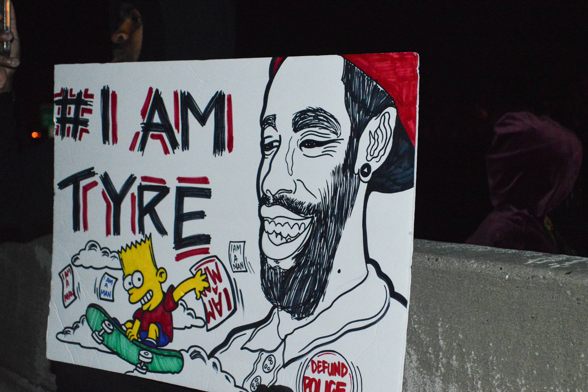 A sign to memorialize Tyre Nichols at a protest against police brutality on January 28, 2023 in Memphis.