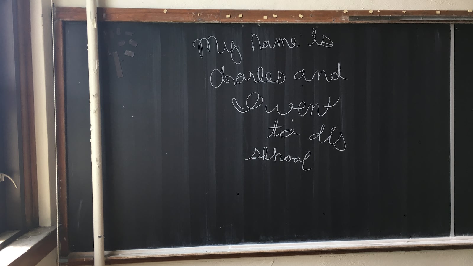 Blackboards in the former Anna M. Joyce Elementary School still hold memories. The school closed in 2009.