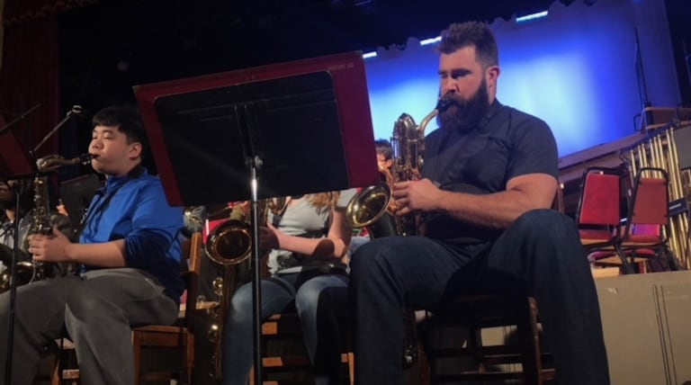 Center stage: Eagles’ Jason Kelce shows off his musical chops at Central High