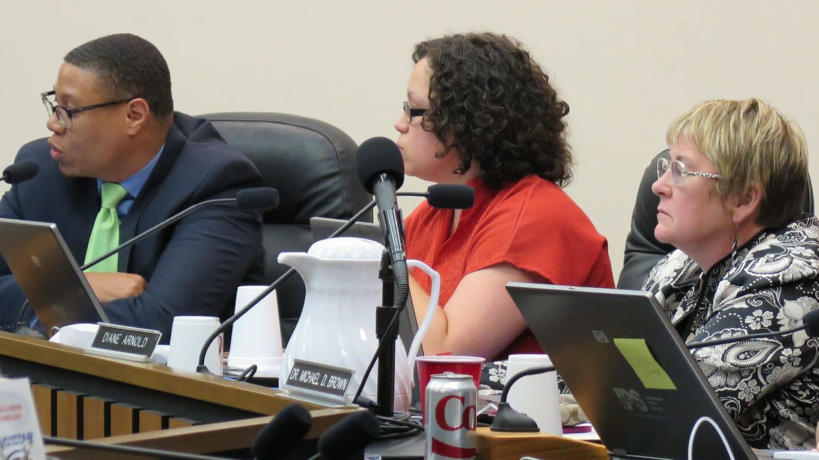 IPS Superintendent Lewis Ferebee and board members Gayle Cosby (center) and Diane Arnold at a meeting last year.