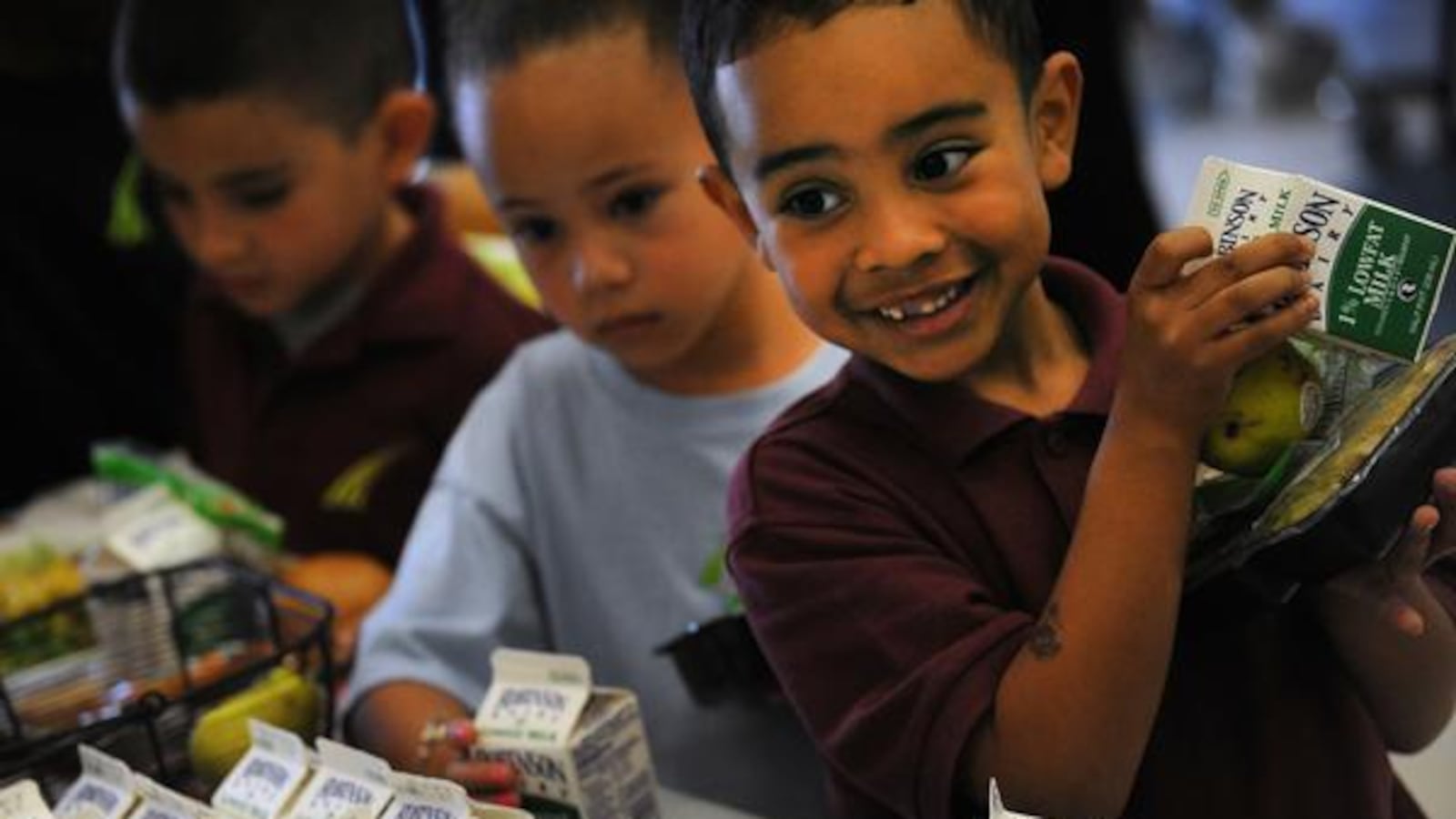 Marcus Landry, 5, in the lunch line at SOAR at Green Valley Ranch charter school.