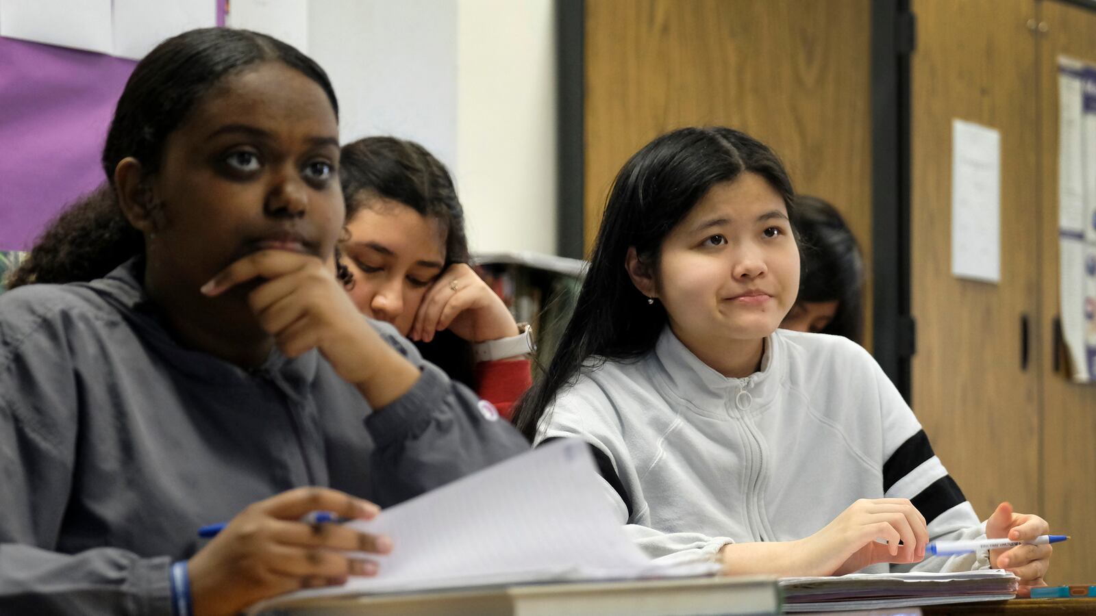 Students work at their desks in a classroom at Crispus Attucks High School, a public school in Indianapolis, Indiana.