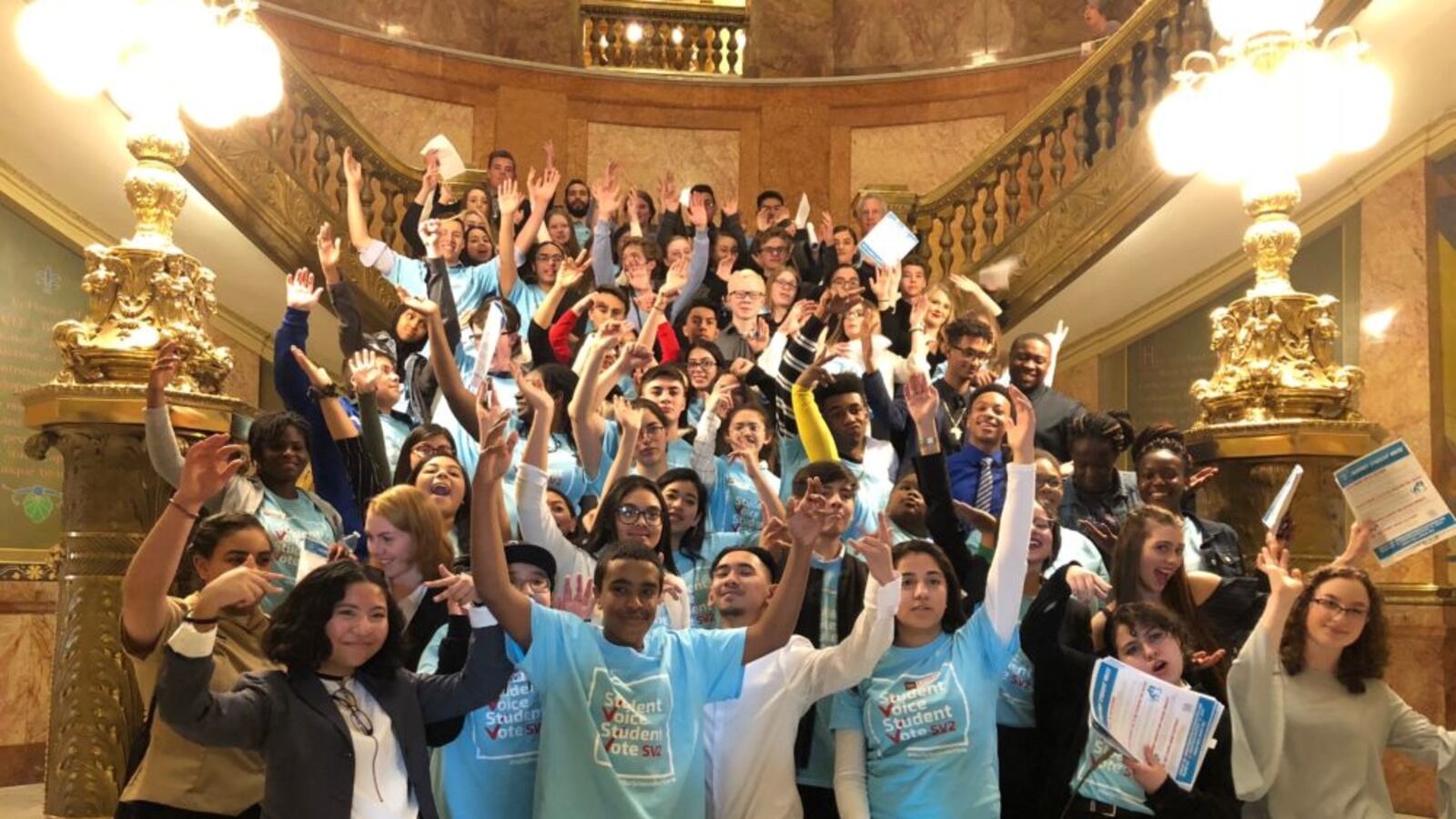 Student activists participate in a lobby day in support of a lower voting age at the Colorado State Capitol in spring 2019.