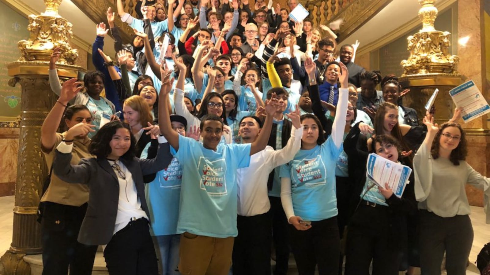 Student activists participate in a lobby day in support of a lower voting age at the Colorado State Capitol in spring 2019.