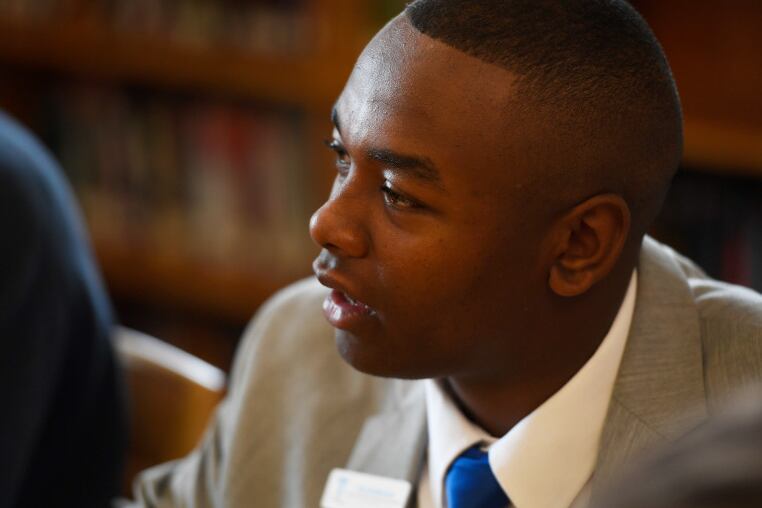 Tay Anderson speaks to students at Denver’s South High School in May 2017.
