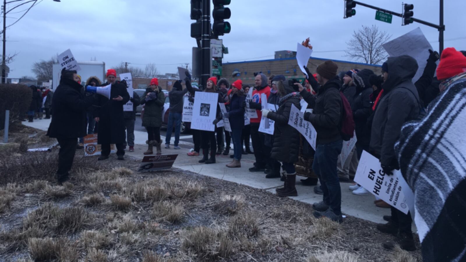 Striking Acero educators at a rally on Tuesday.
