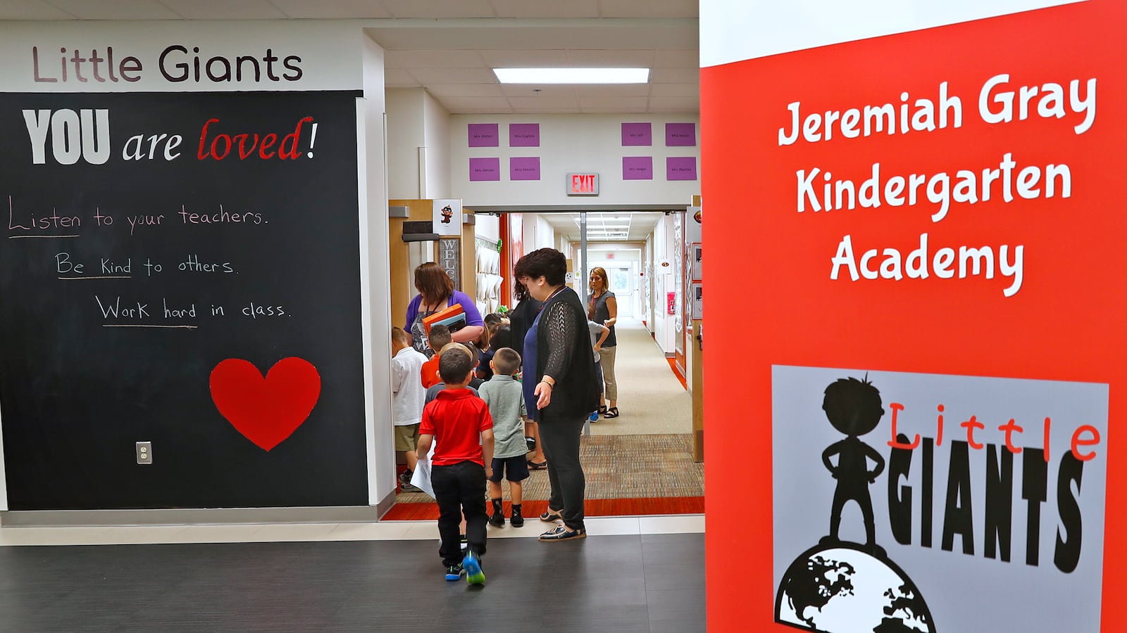 Positive messages greet students at Jeremiah Gray Kindergarten Academy, Friday, August 2, 2019.