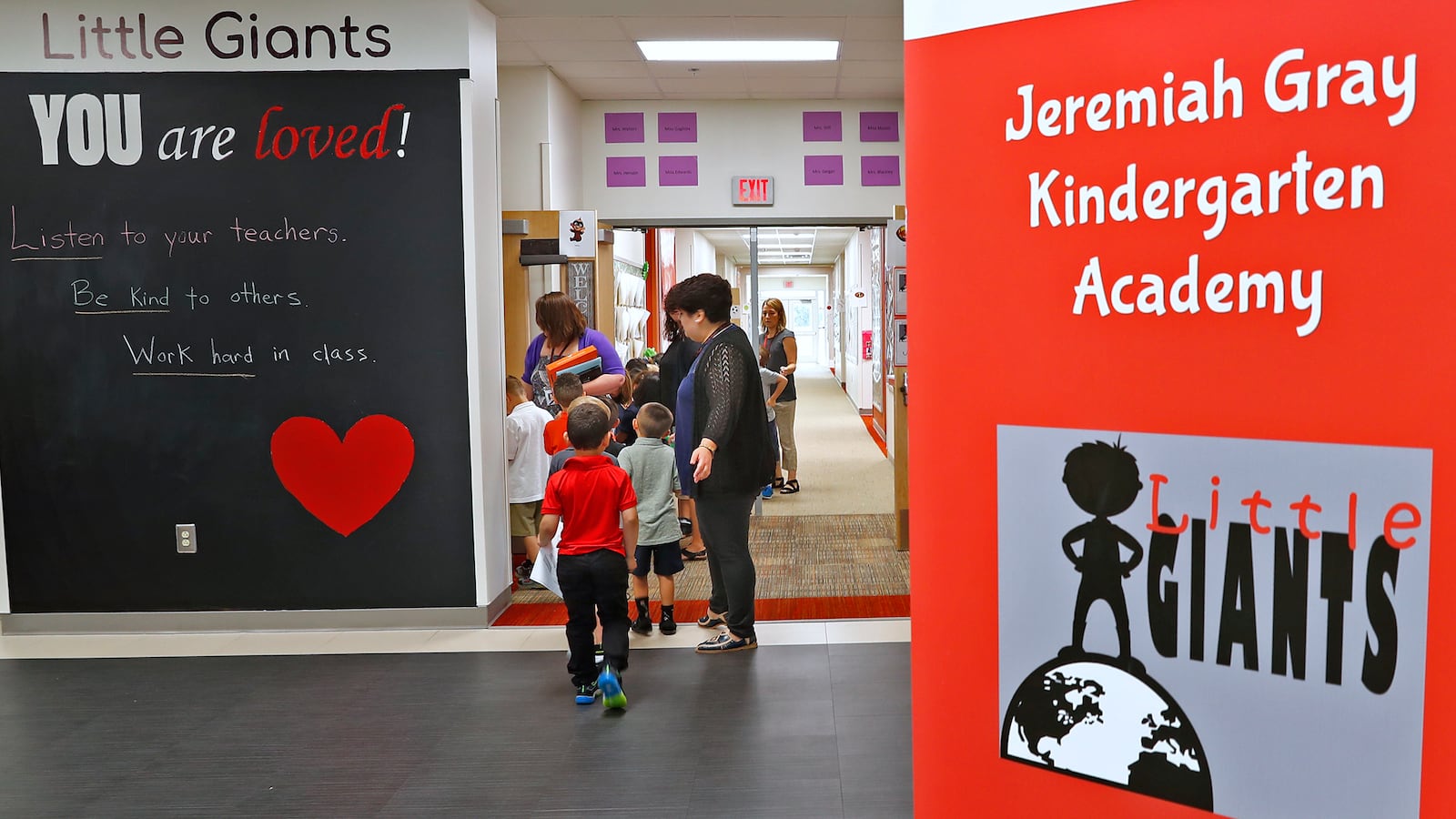 Positive messages greet students at Jeremiah Gray Kindergarten Academy, Friday, August 2, 2019.