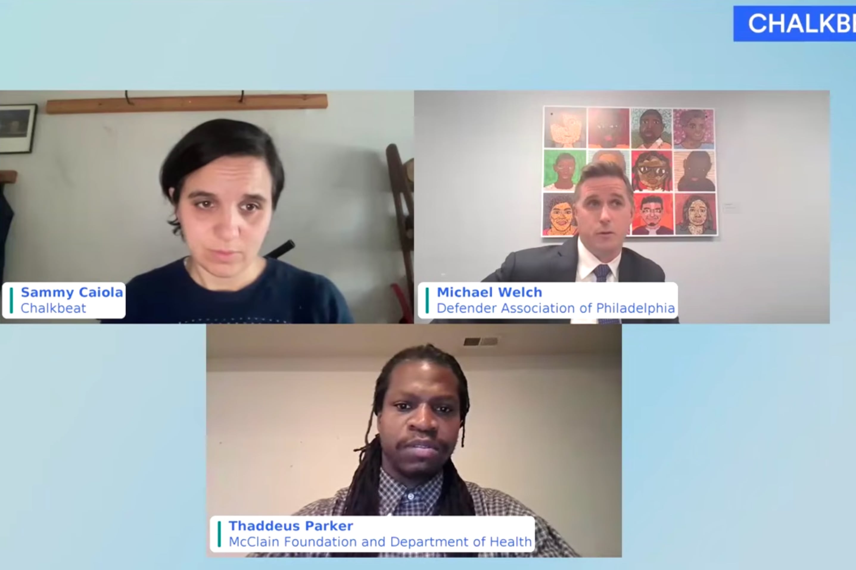 Three panelists in a virtual meeting