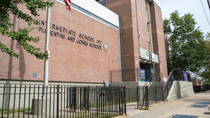 The facade of the Intermediate School 192 Piagentini and Jones School in New York City.