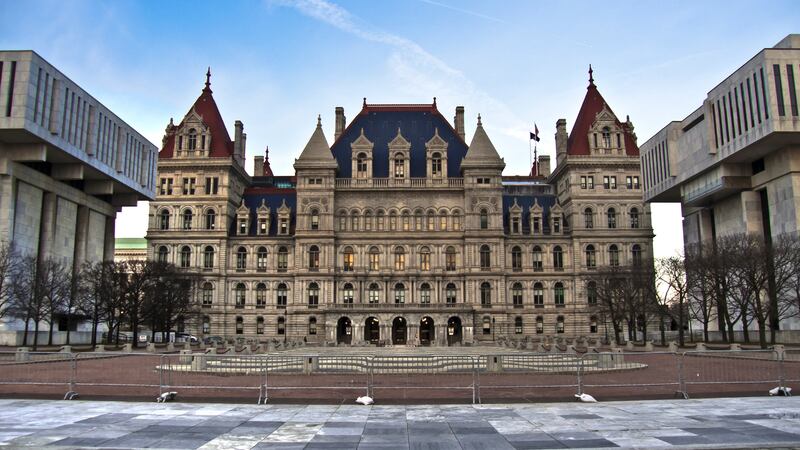 An exterior shot of the New York State Capitol building in Albany, N.Y.
