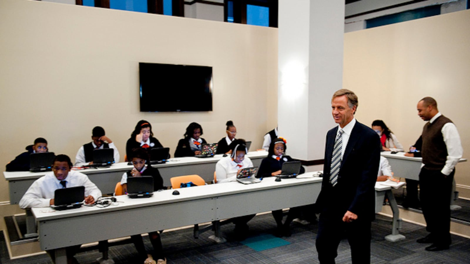 Gov. Bill Haslam visits a school in Memphis in 2012 in the Achievement School District. The governor's administration supports expanding enrollment options for the state-run district.
