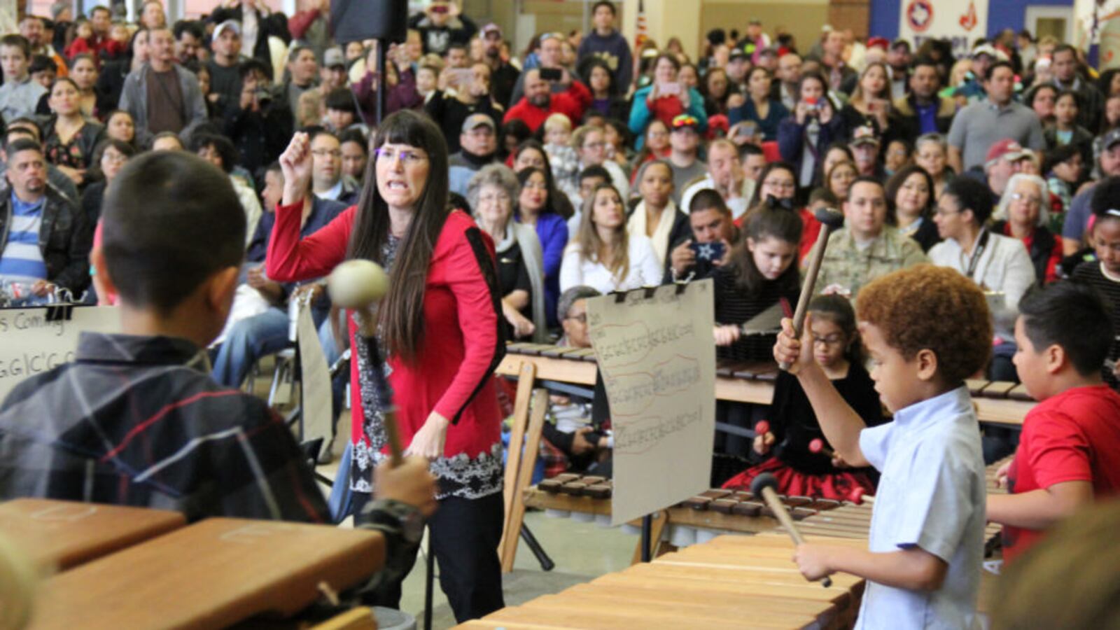 Bonnie Anderson teaching her students marimba.