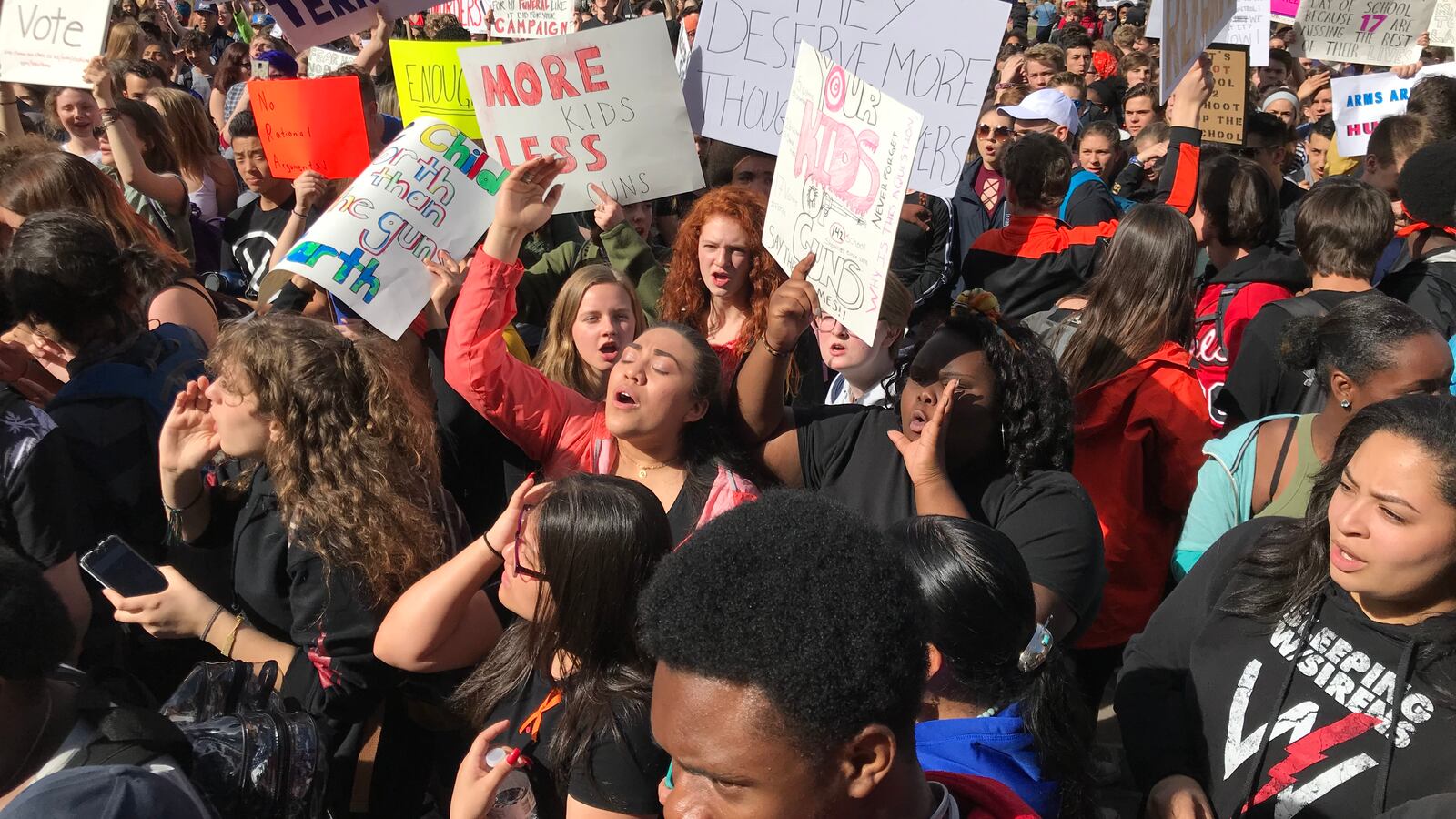 Students protest gun violence at the Colorado state Capitol.