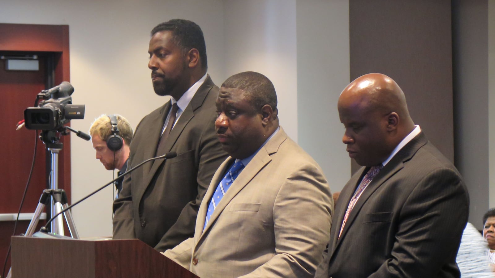 Marcus Robinson, CEO of Tindley Schools, (center) addresses the Indiana State Board of Education in 2014.
