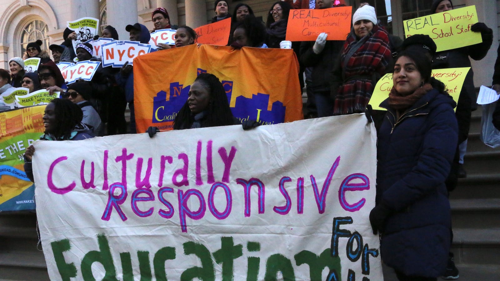 Advocates rallied at City Hall in December 2017, to demand the education department provide anti-bias training for teachers and culturally relevant education for students.