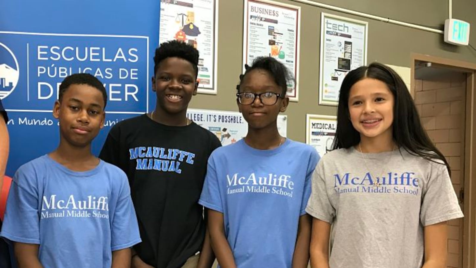 McAuliffe Manual Middle School students at a press conference about test scores in August 2017. The school has signaled its intent to be part of a new innovation zone.