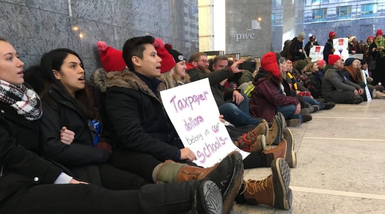 With Loop lobby sit-in, striking teachers union beefs up campaign against Chicago charter