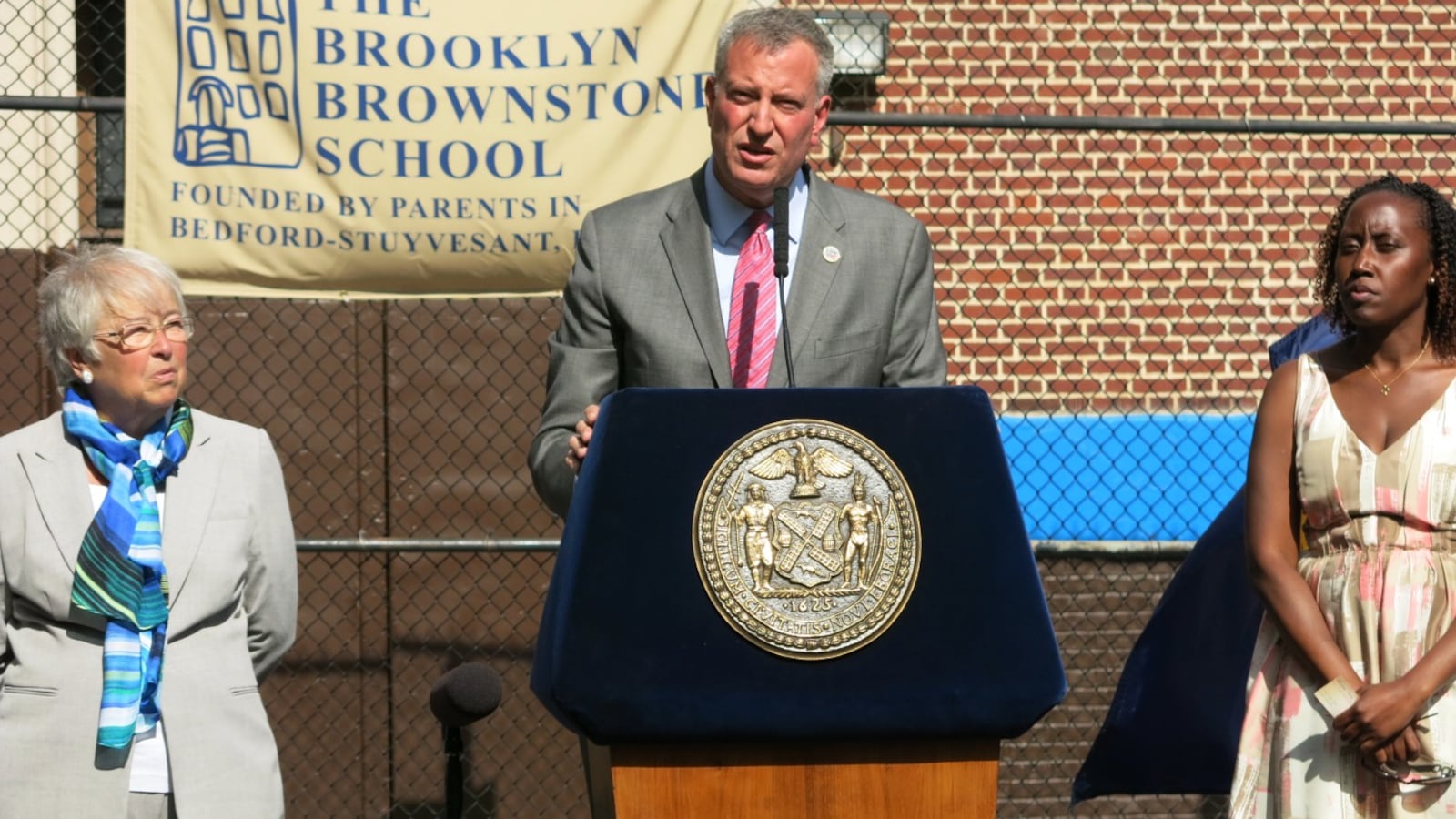 Mayor Bill de Blasio in August 2014 announcing last year's state test results.