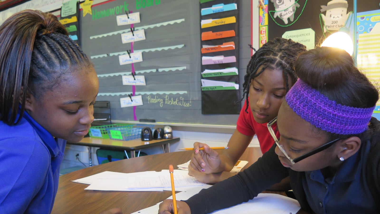 Students at School 48 work on a class project.