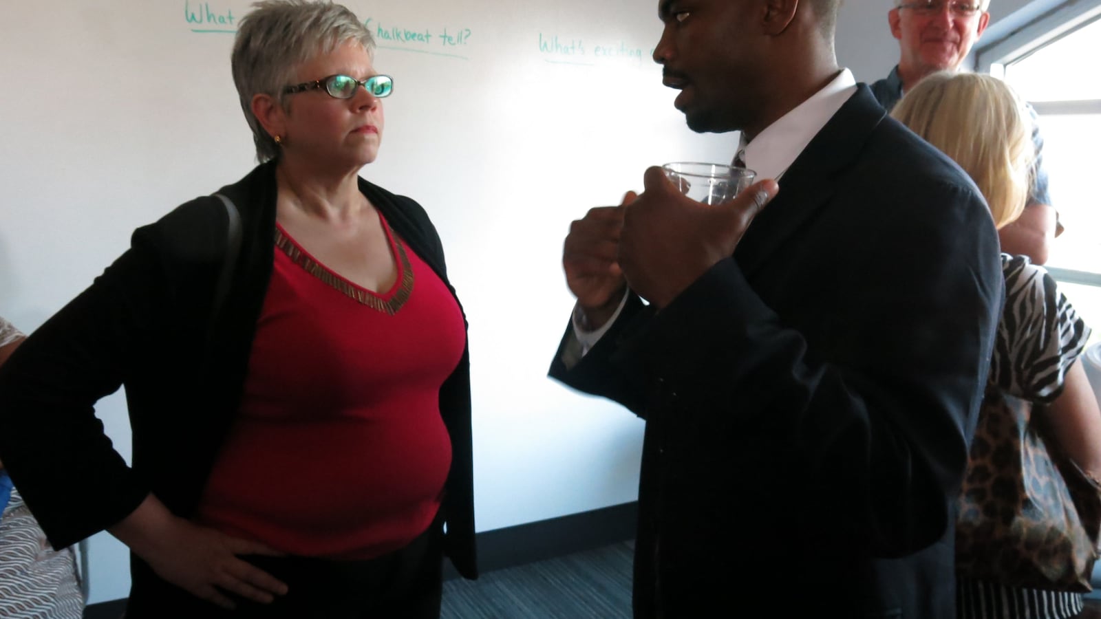 Chalkbeat TN Bureau Chief Daarel Burnette II talks education issues with Teresa Wasson, who is with SCORE, which stands for State Collaborative on Reforming Education.