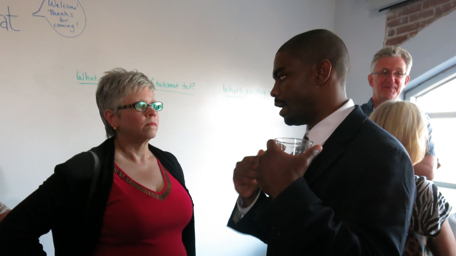 Chalkbeat TN Bureau Chief Daarel Burnette II talks education issues with Teresa Wasson, who is with SCORE, which stands for State Collaborative on Reforming Education.