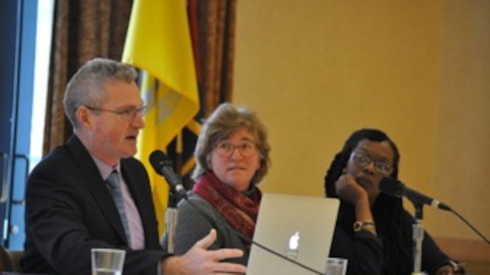 At a panel discussion at the University of Colorado Boulder. From left: Raegen Miller, Teach For America; Jennie Whitcomb, University of Colorado; Terrenda White, University of Colorado