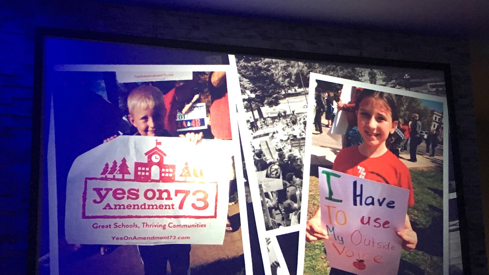 A slide featured during the Amendment 73 watch party on election night.