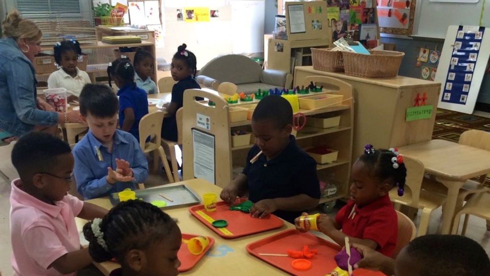 Students at Bordeaux Early Learning Center in Nashville create and sculpt with Play-Doh.