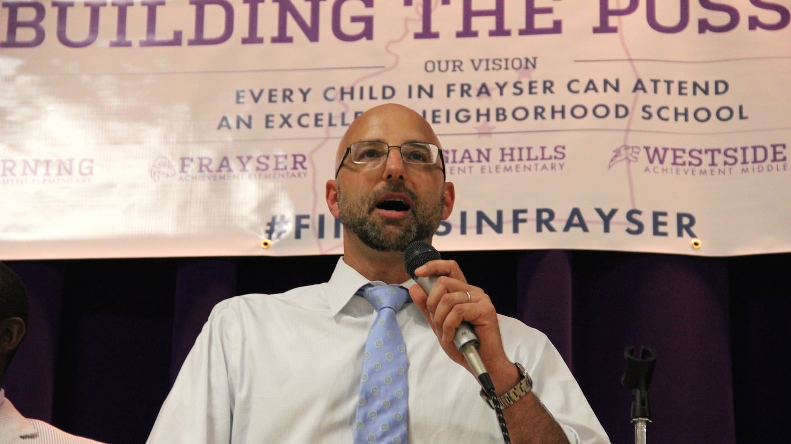 Achievement School District Superintendent Chris Barbic speaks at an ASD test score rally in July 2015 in Memphis.