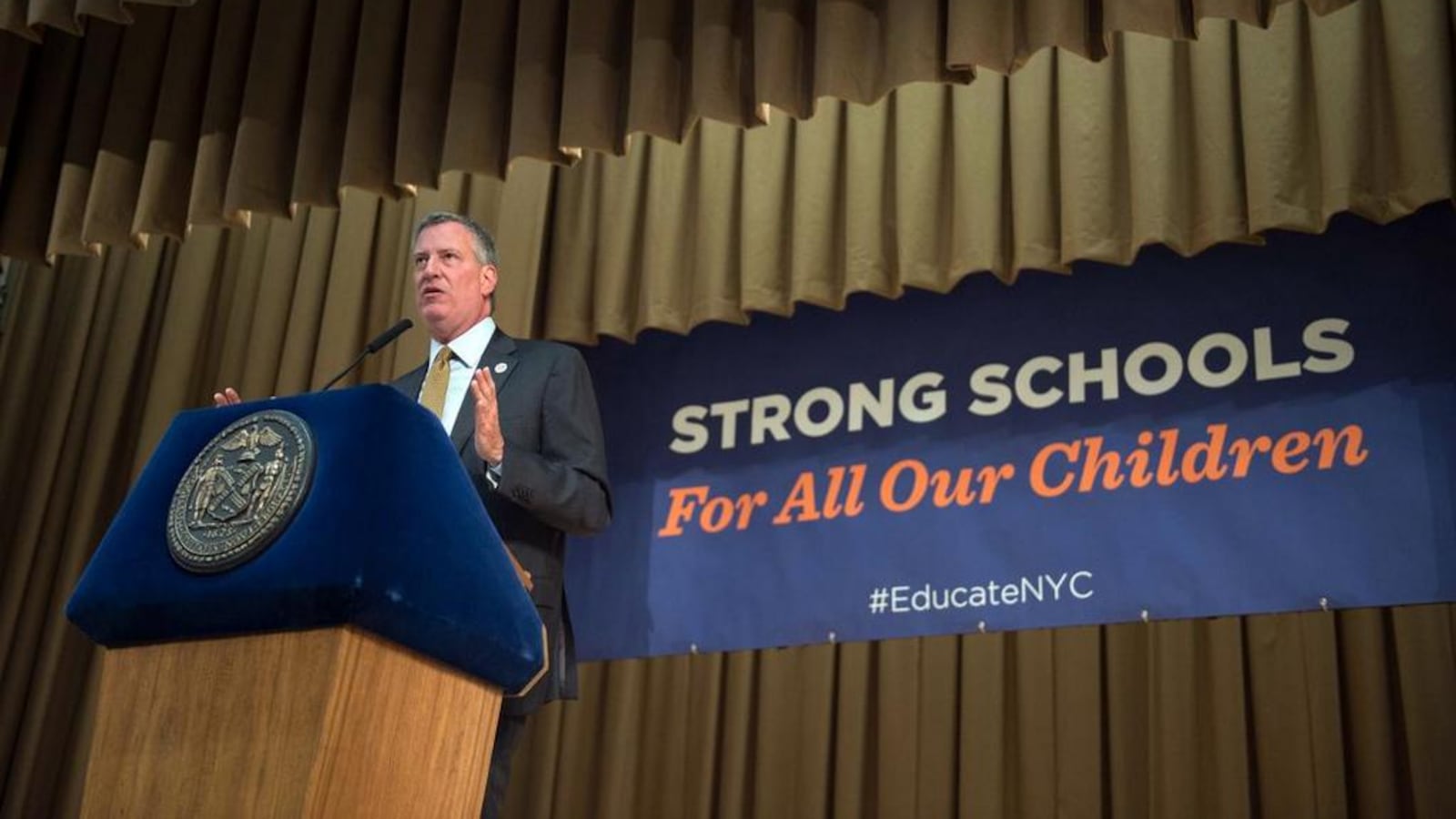 When Mayor Bill de Blasio unveiled the Renewal program in November 2014, he said the city would "move heaven and earth" to help the struggling schools improve. (Photo: Twitter/NYC Mayor's Office)