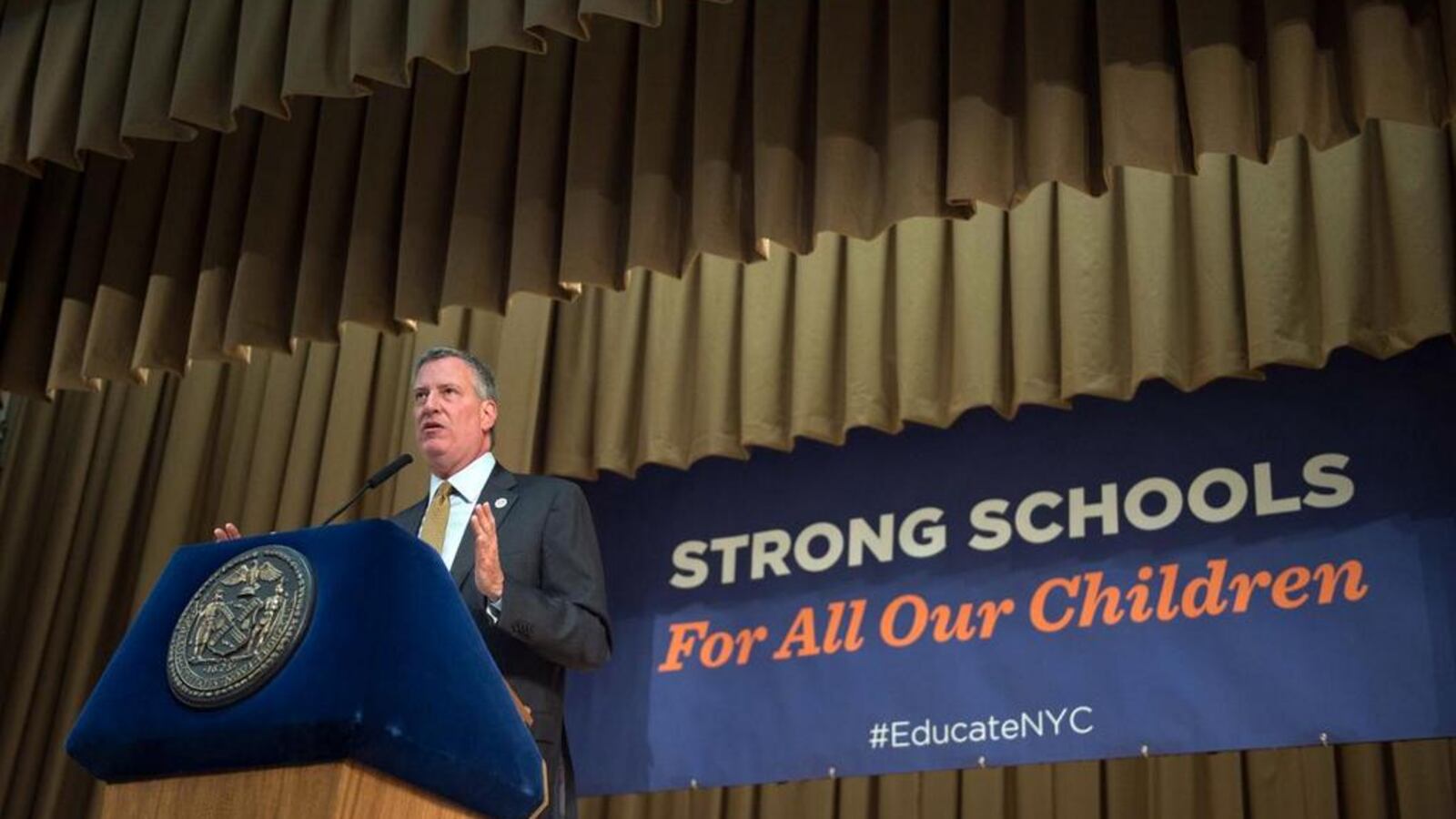 When Mayor Bill de Blasio unveiled the Renewal program in November 2014, he said the city would "move heaven and earth" to help the struggling schools improve. (Photo: Twitter/NYC Mayor's Office)