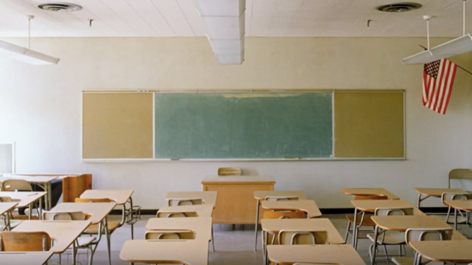 An image from an XQ video, intended to support the claim that American high schools are outdated.