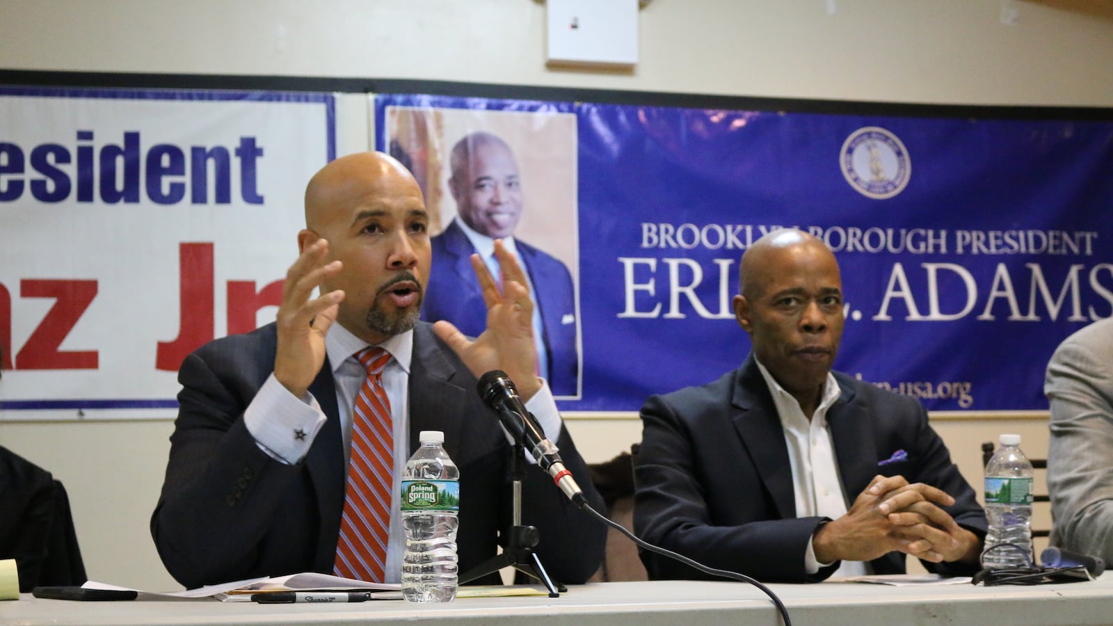 Bronx Borough President Ruben Diaz, left, and Brooklyn Borough President Eric Adams, right, hosted a task force to discuss issues in gifted education and specialized high schools.