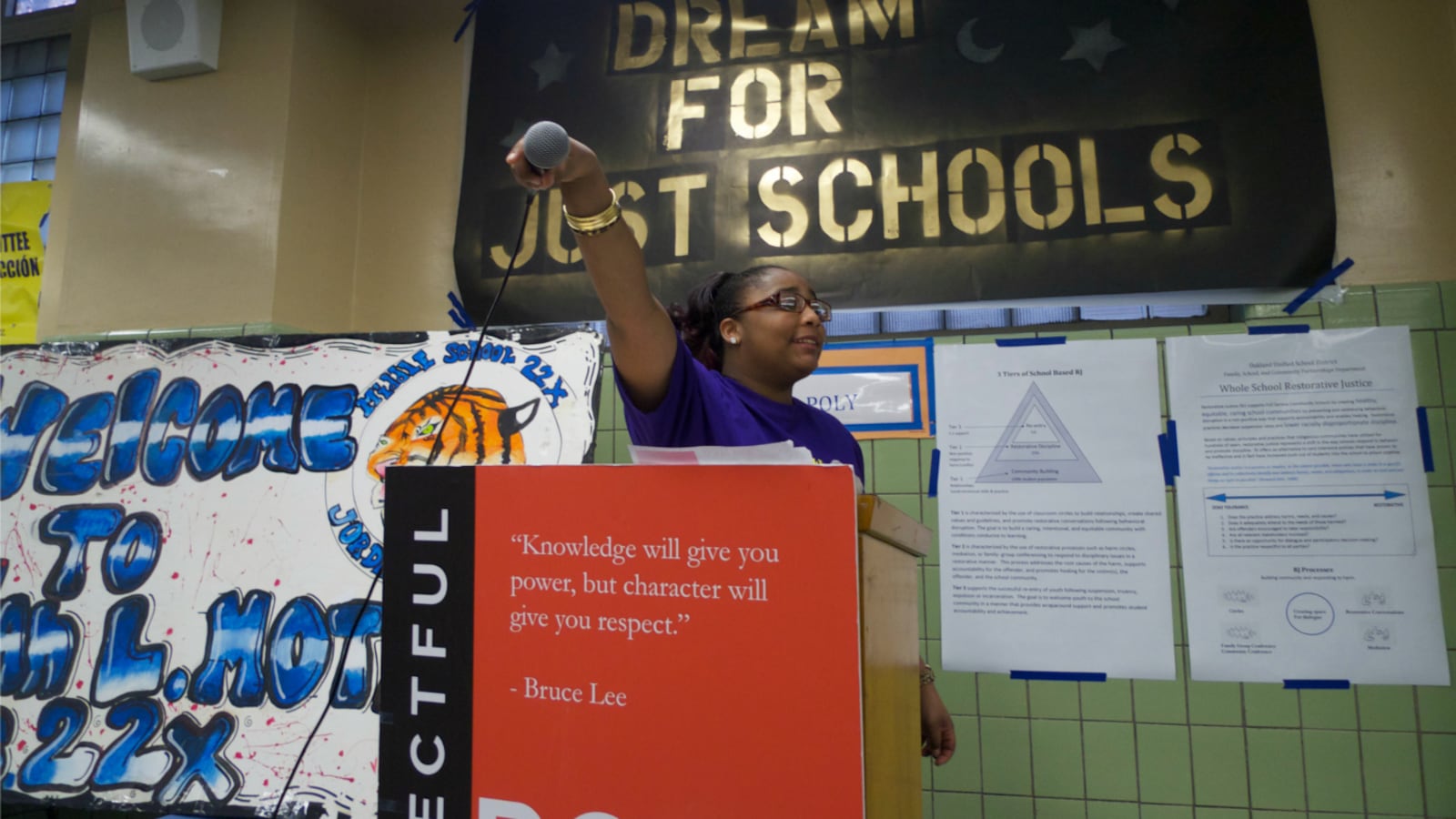 Shaka’la Maxwell, a Bronx high school student and member of the New Settlement Parent Action Committee, spoke during an event the group organized on Martin Luther King Jr. Day, where it released a new report. The report is based on a survey of Bronxites that Maxwell helped conduct.