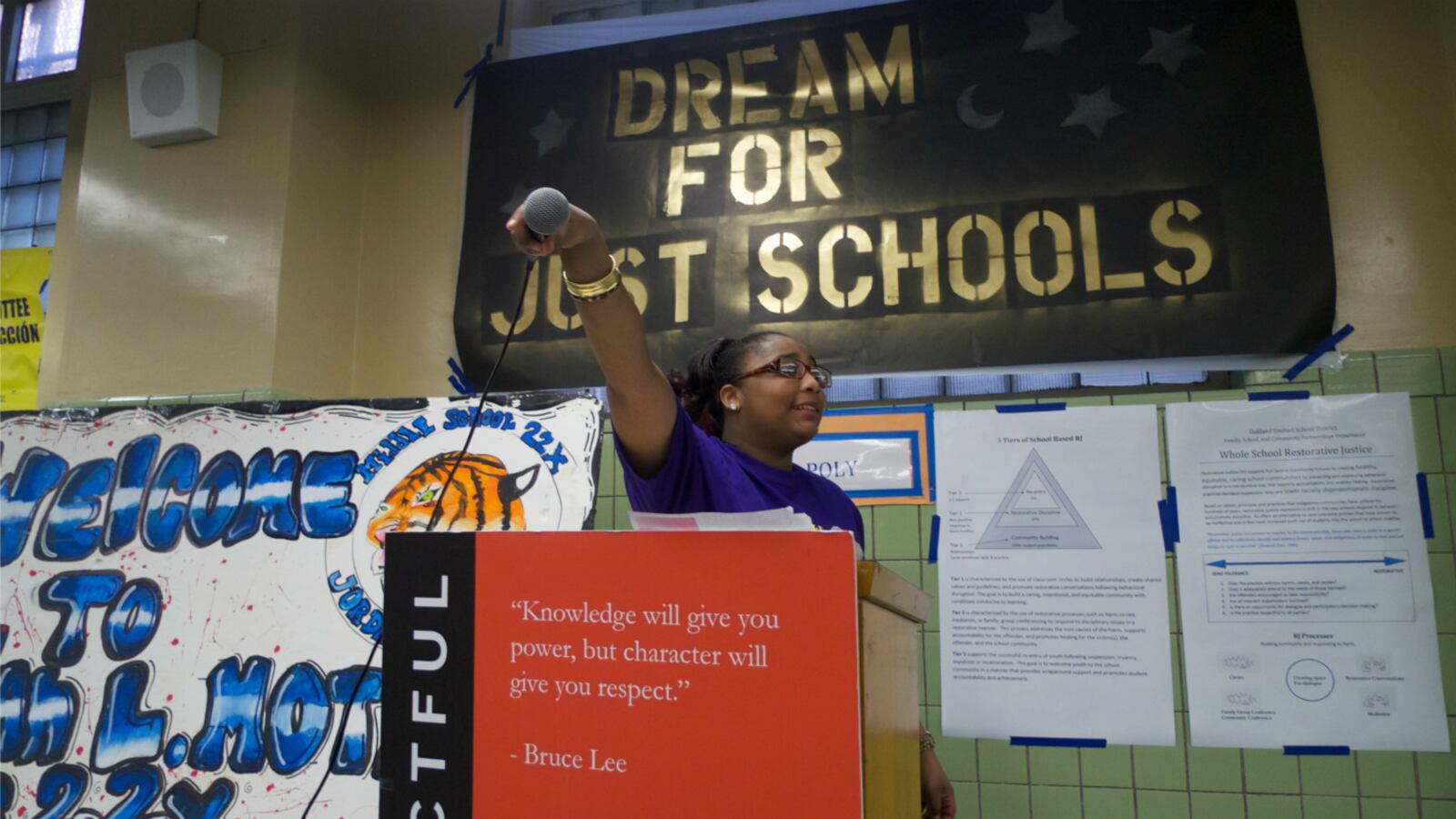 Shaka’la Maxwell, a Bronx high school student and member of the New Settlement Parent Action Committee, spoke during an event the group organized on Martin Luther King Jr. Day, where it released a new report. The report is based on a survey of Bronxites that Maxwell helped conduct.