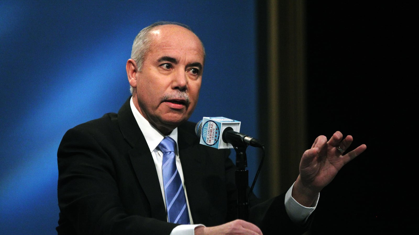 Miguel del Valle, then a Chicago mayoral candidate, participates in a debate at WGN-TV January 27, 2011.