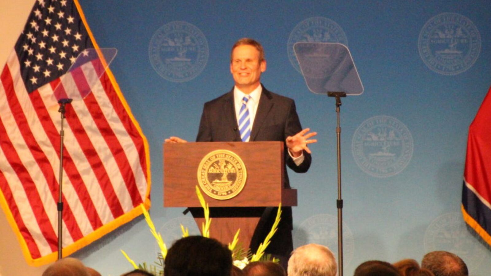 Tennessee Gov. Bill Lee delivers his State of West Tennessee address at the University of Memphis.
