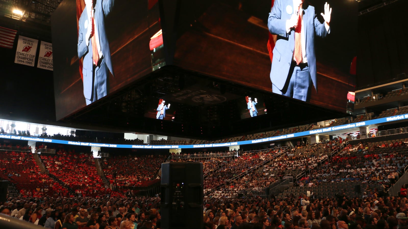 Newark Superintendent Roger León addressed employees at an all-staff meeting in August. León has proposed a policy change that would make it easier for district employees who live outside Newark to enroll their children in the city's schools.