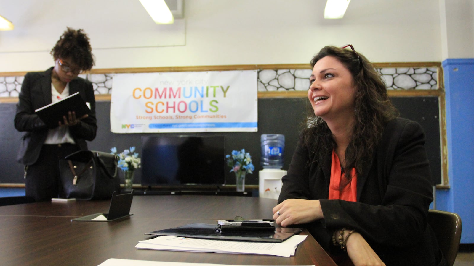 Juanita Rodriguez, the director of School Renewal for District 11 in the Bronx, meets with community-based organizations at the Richard R. Green campus.
