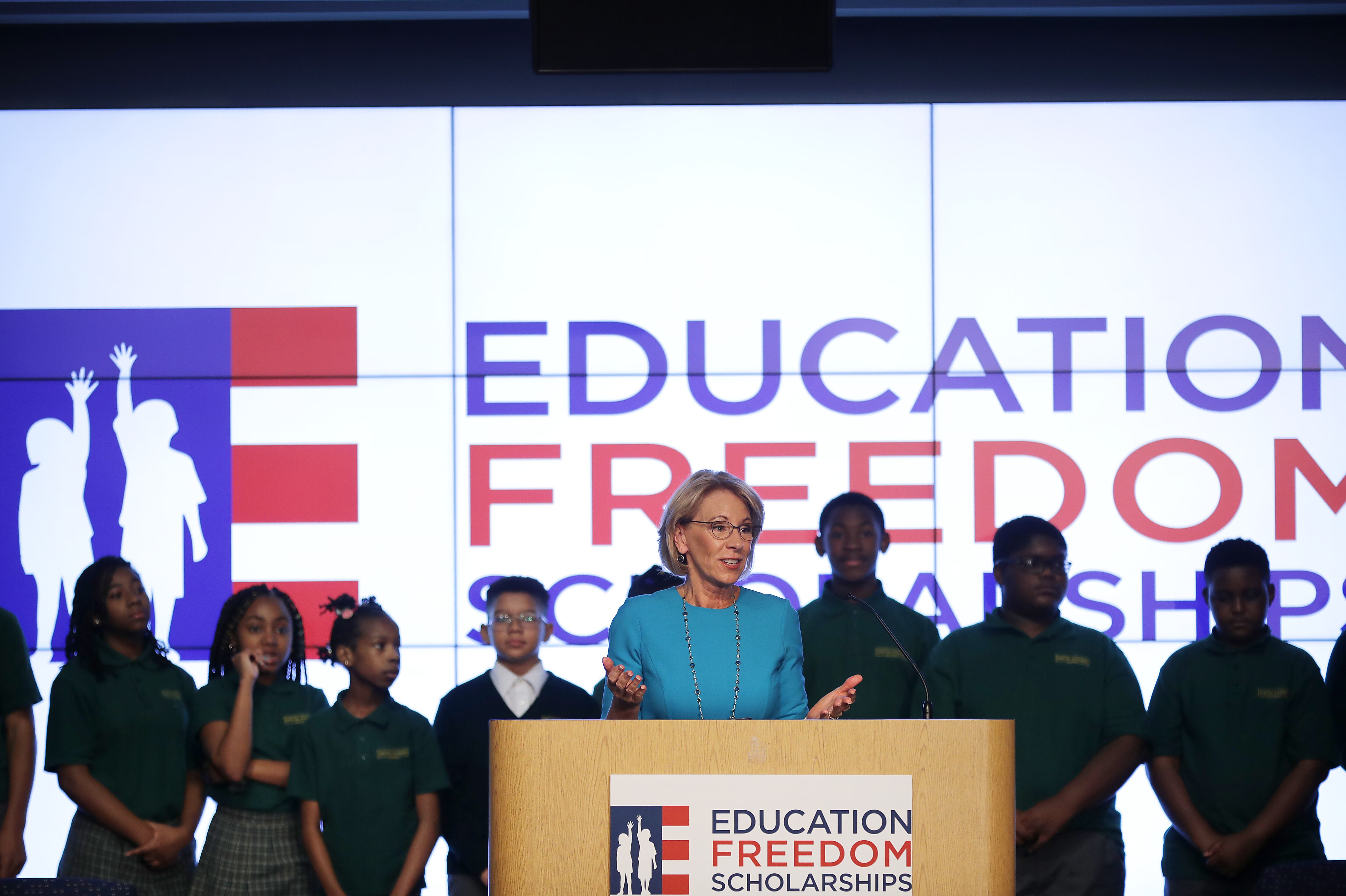 Education Secretary Betsy DeVos Holds A Press Conference With Sen. Ted Cruz and Rep. Bradley Byrne