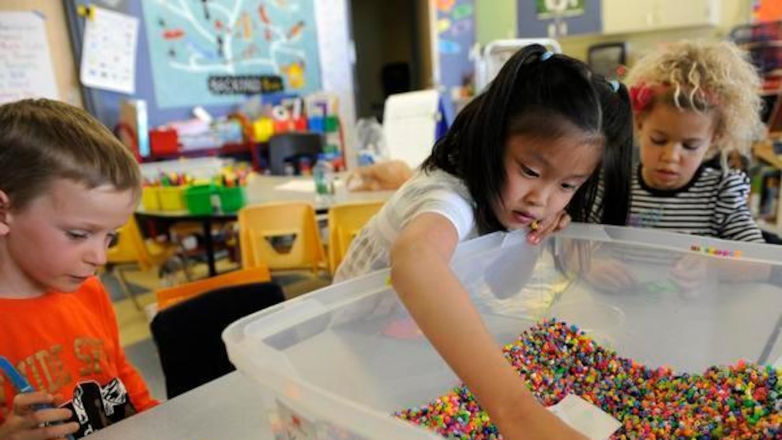 Kindergarten students in Stapleton count beads in 2011.