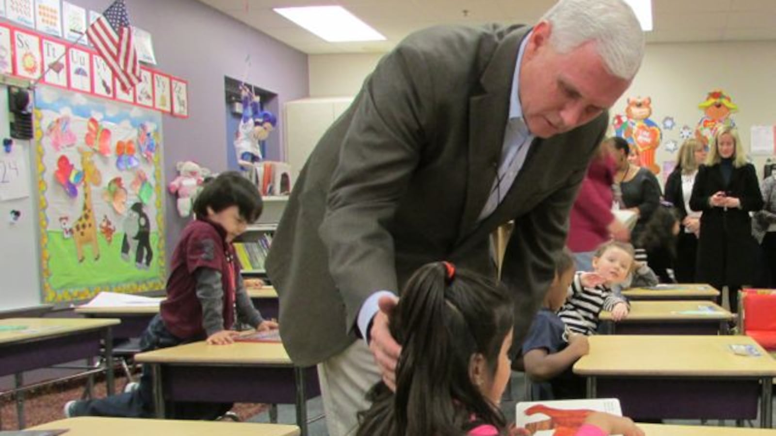 Gov. Mike Pence greets preschoolers on a visit to Shepherd Community Center last year.