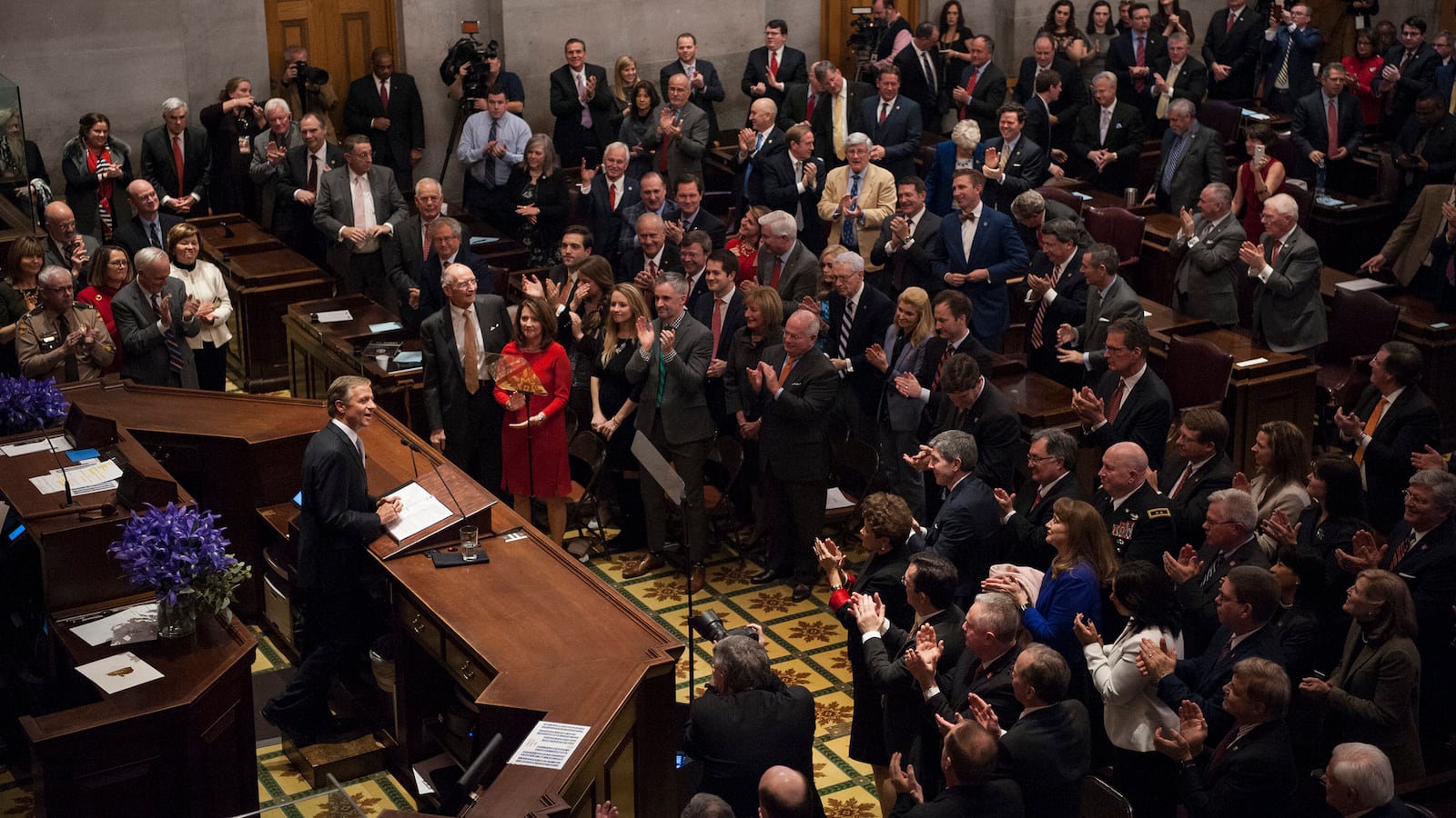 Gov. Bill Haslam receives an ovation during his final State of the State address in January before a joint session of the 110th General Assembly, cabinet members, and guests.