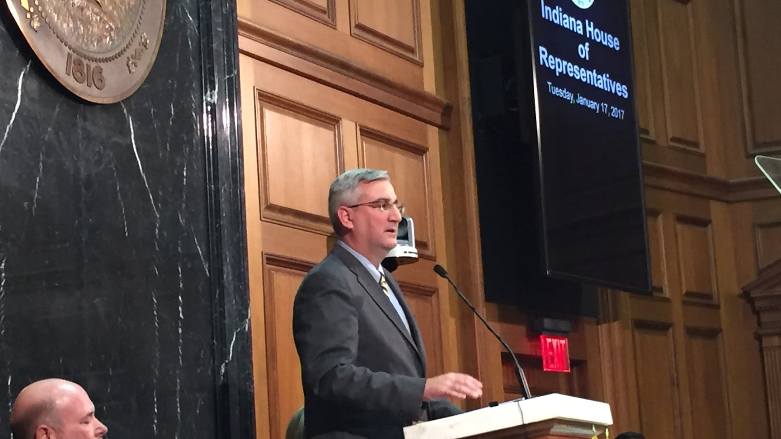 Gov. Eric Holcomb address lawmakers and the public during his State of the State Address.
