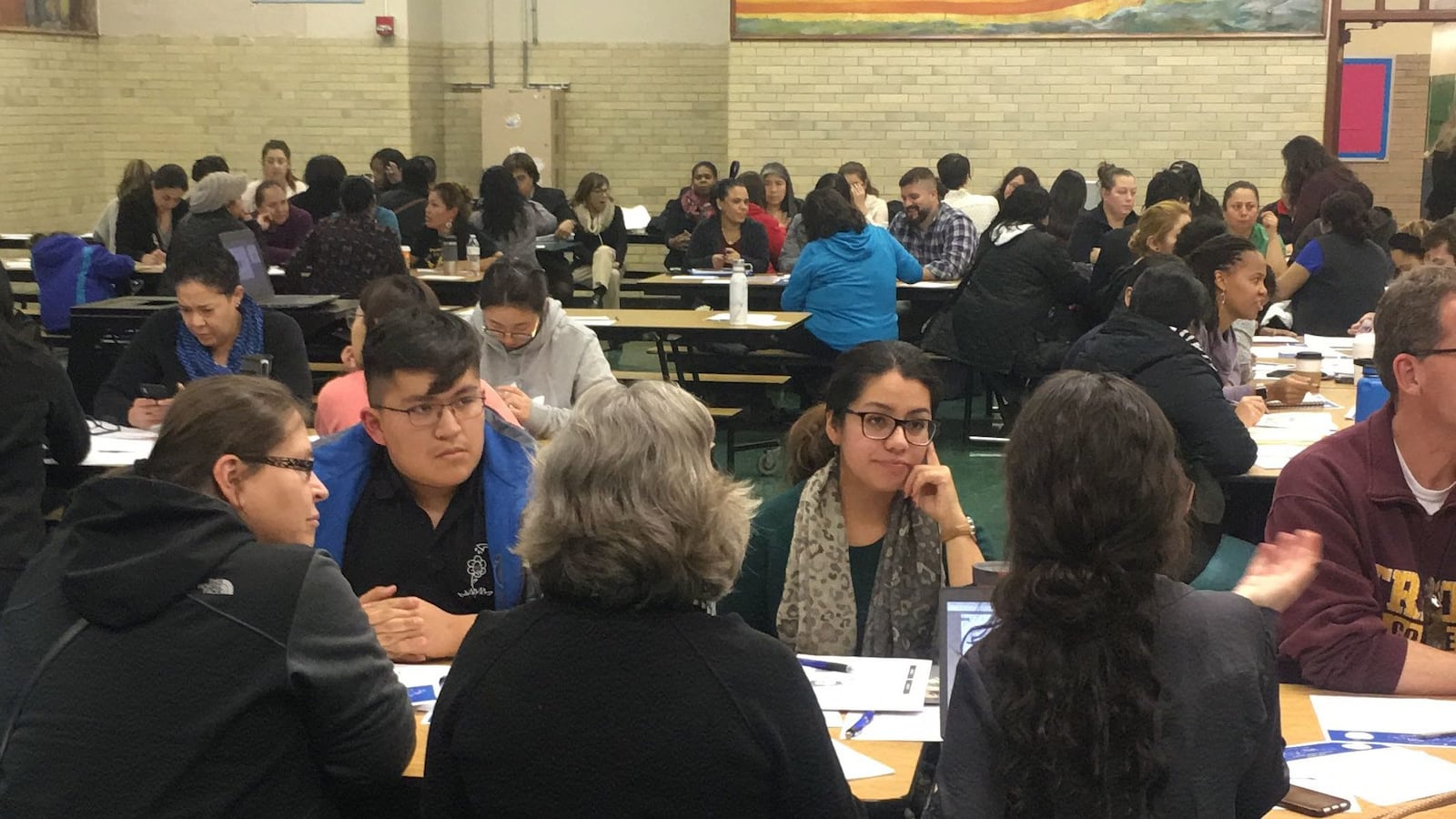 Nearly 100 residents, educators and school district leaders convened Nov. 19, 2018, at Thomas Kelly High School in Chicago to discuss their school needs.
