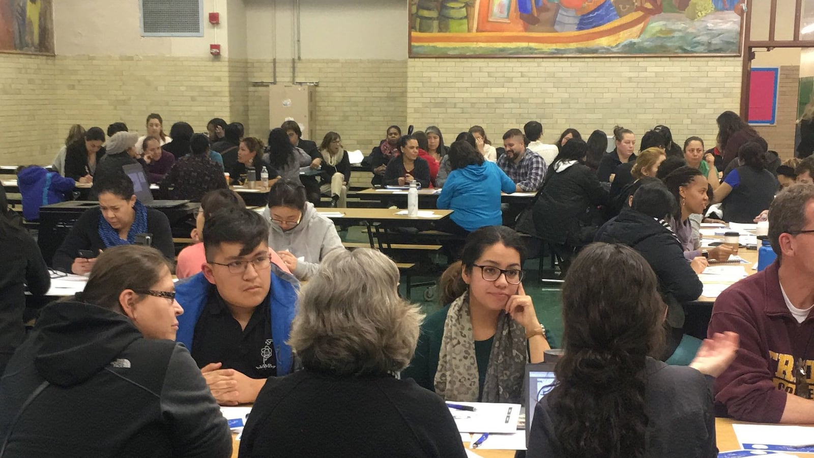 Nearly 100 residents, educators and school district leaders convened Nov. 19, 2018, at Thomas Kelly High School in Chicago to discuss their school needs.